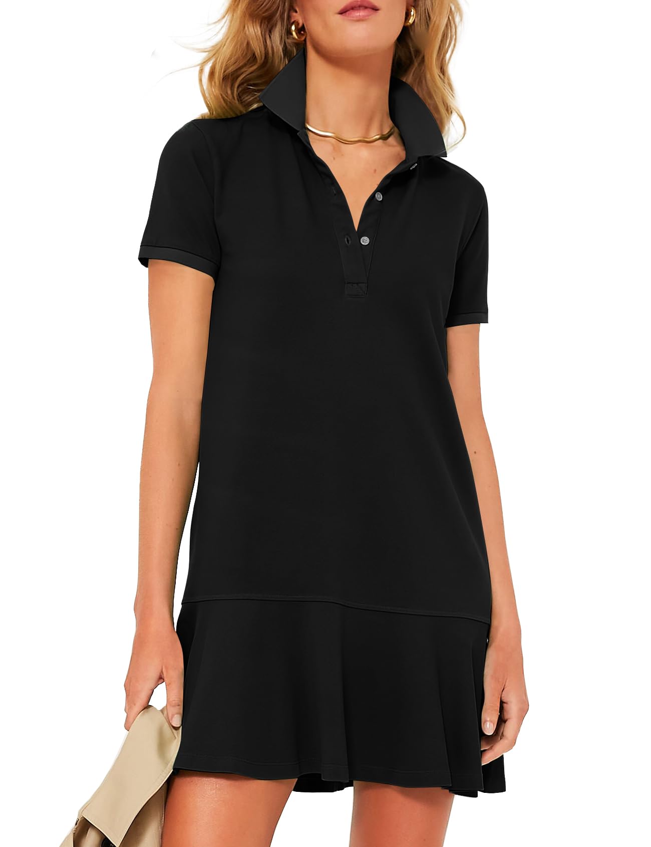 Flygo Womens Polo Dress Collared Short Sleeve Ruffle Golf Tennis T Shirt Sports Workout Mini Summer Dresses Tunic Pique