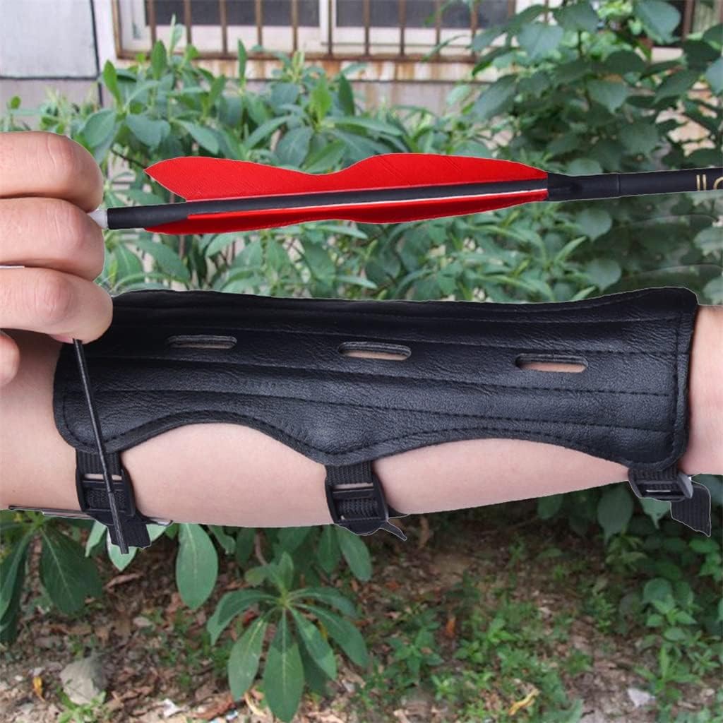 Leather Archery Arm Protector Guard for Men Adjustable Bow Shooting Elastic Armband Straps