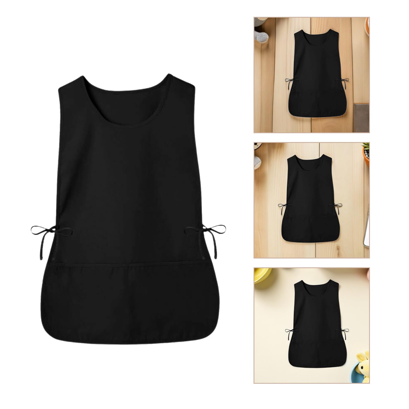 GLEAVI Delantal de Poliéster para Peluquería y Cocina con Bolsillos, Resistente al Desgaste, Color Negro, Pack de 3 Unidades para Hombres y Mujeres