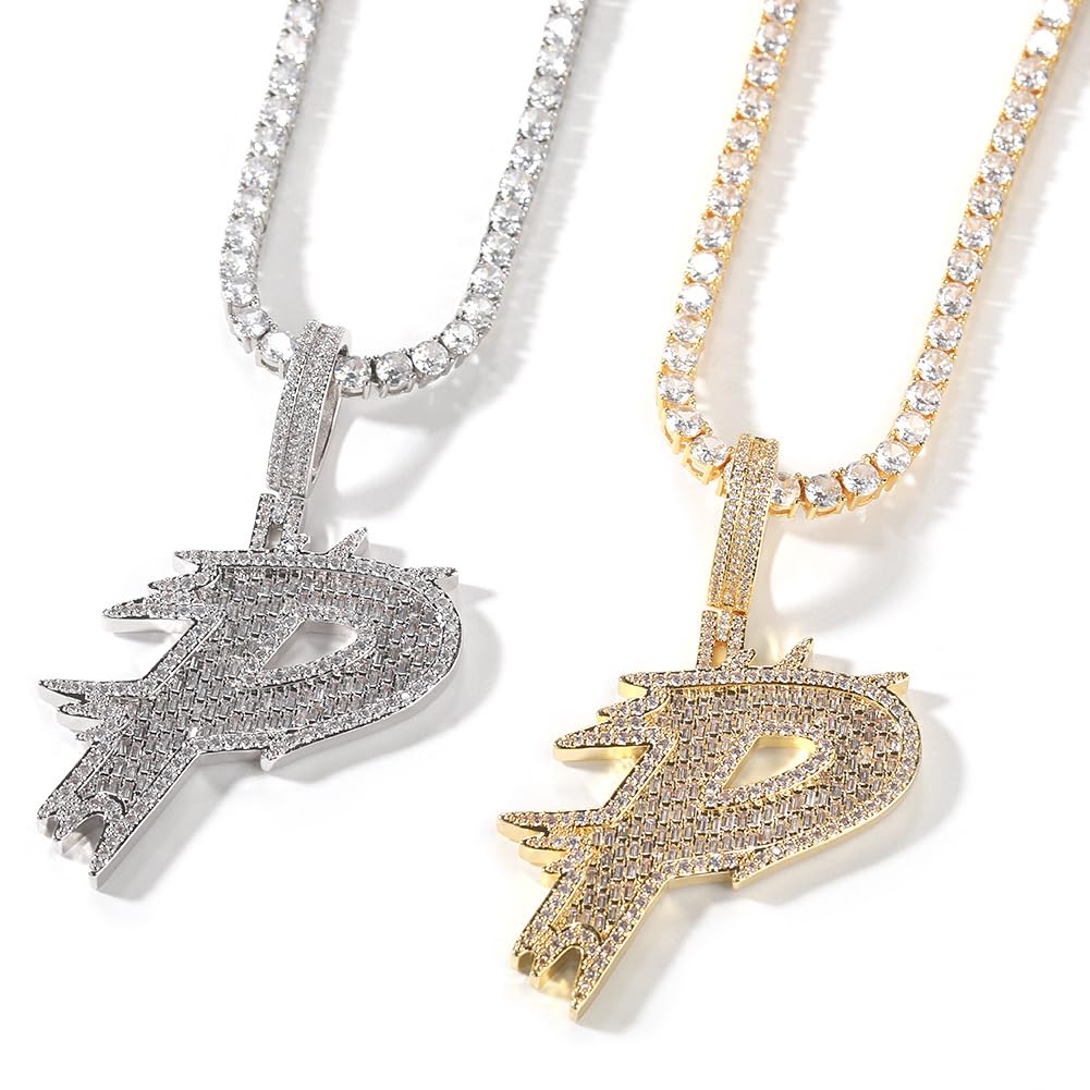 Collana Iced Out con ciondolo personalizzato a lettere grandi, collana con nome personalizzato per uomo, placcata in oro 18 carati con zirconi 5A ciondolo con iniziale dell'alfabeto