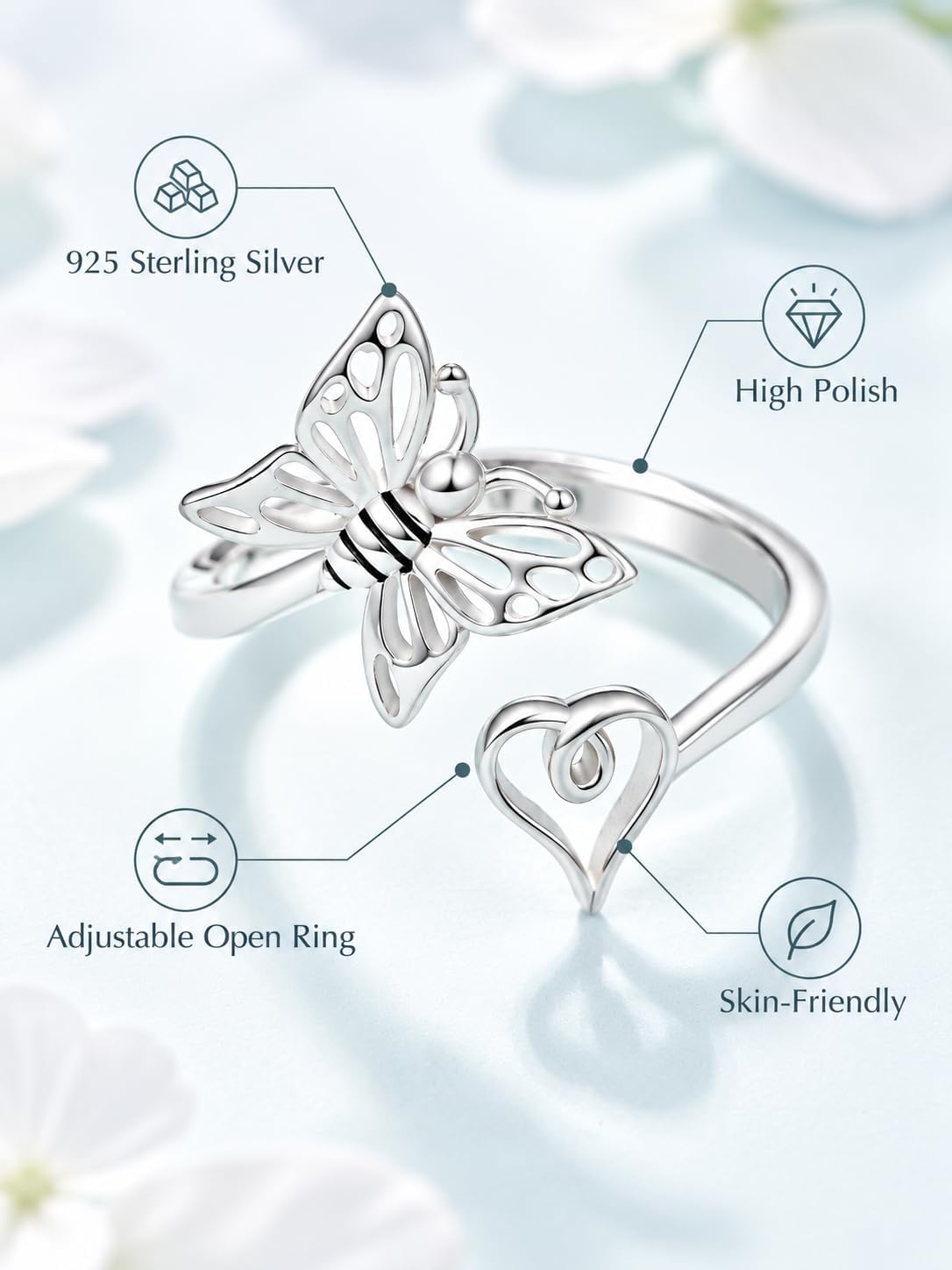 Palpitate Dragonfly/Butterfly/Cardinal Rings 925 Sterling Silver Thumb Rings Jewelry Christmas Gifts for Women Wife Her Adjustable