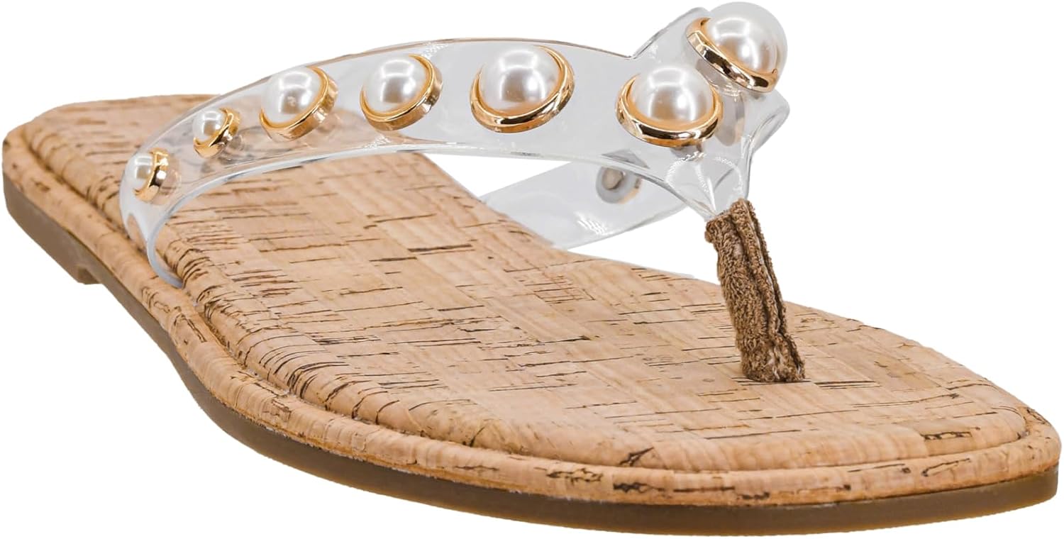 Corkys Footwear Hey Girl Women's Jump In Sandal – A Trendy Square Toe Thong Sandal with Pearl-Adorned Straps, Lightly Padded Insole, and Chic Comfortable Design