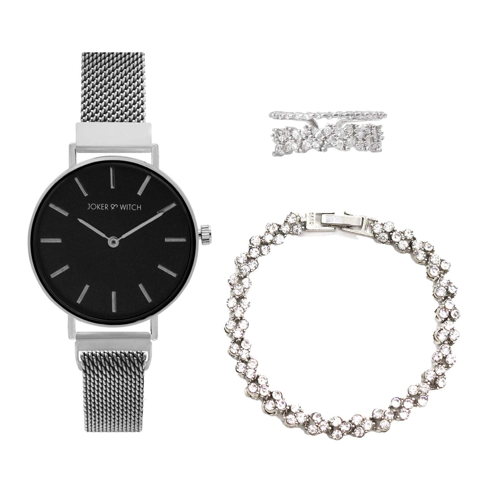 Joker & Witch Stainless Steel Women Glitter In Sky Love Triangle Analogue Watch, Black Dial, Silver Band (B0C8622GTY) Amazon Price History, Amazon Price Tracker