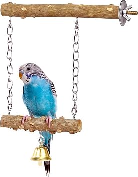 Bird Perch Stunt Parakeet, Perch, Nail Sharpener, Swingwood, Natural Wood, Perch Stage, Includes Bell, Play Tool, Easy Installation