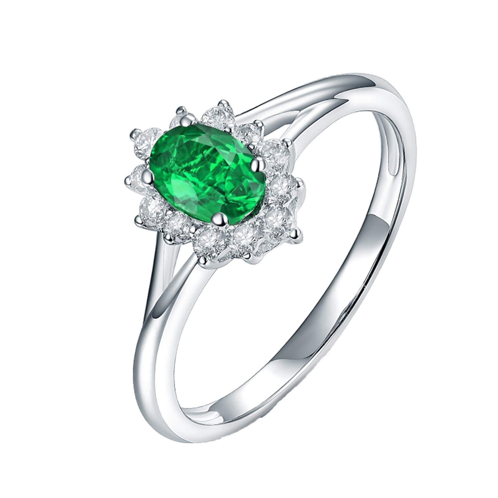 Anillos de piedras preciosas para mujer, oro de 18 quilates/plata de ley 925 con forma de flor con esmeralda creada en laboratorio, anillo de compromiso de 1 quilate, esmeralda sintética Cubic Zirconia