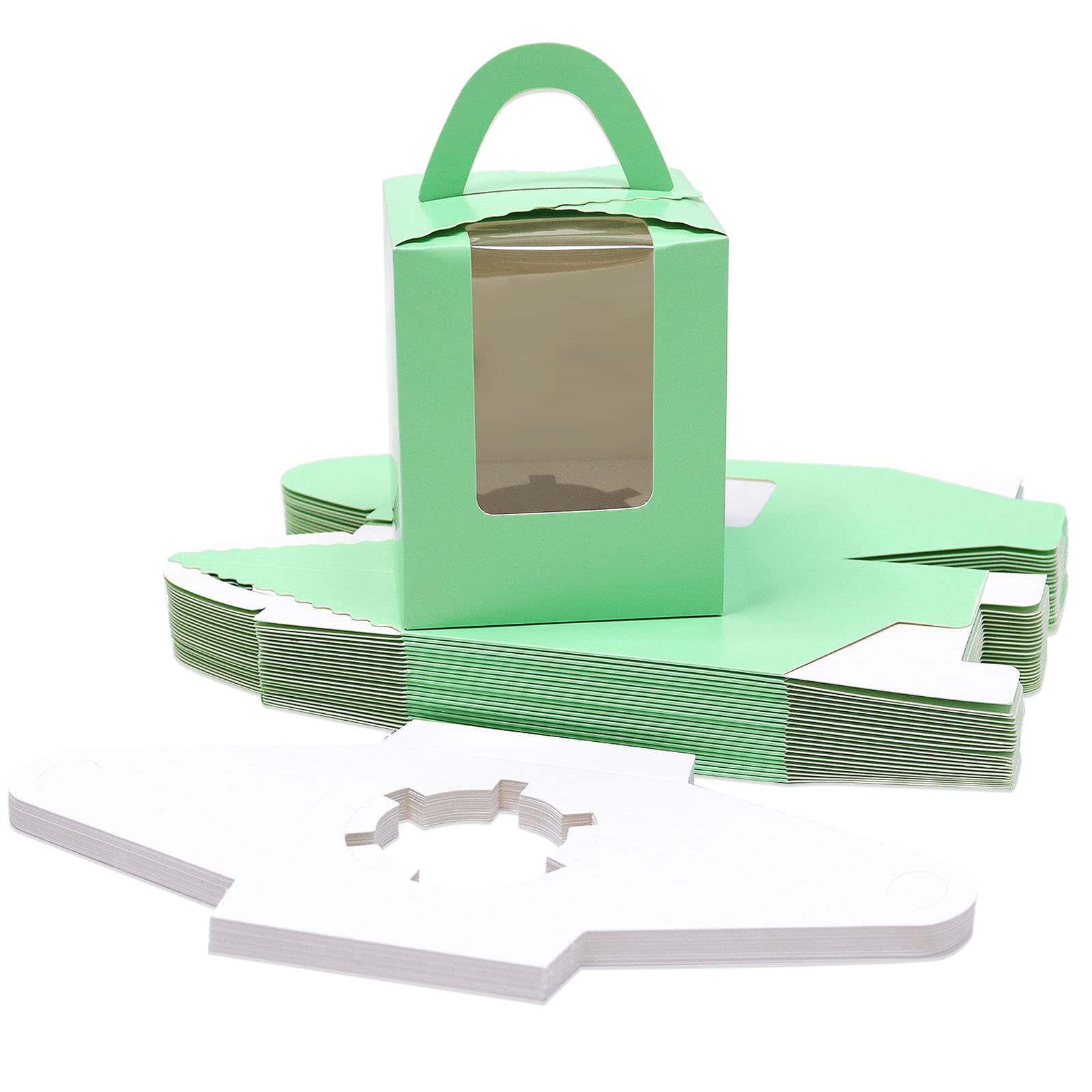 Goalfly24 Pieces Individual Cupcake Boxes, Single Cupcake Box with Window, for Bridal Showers, Weddings, Birthday Parties (Green)