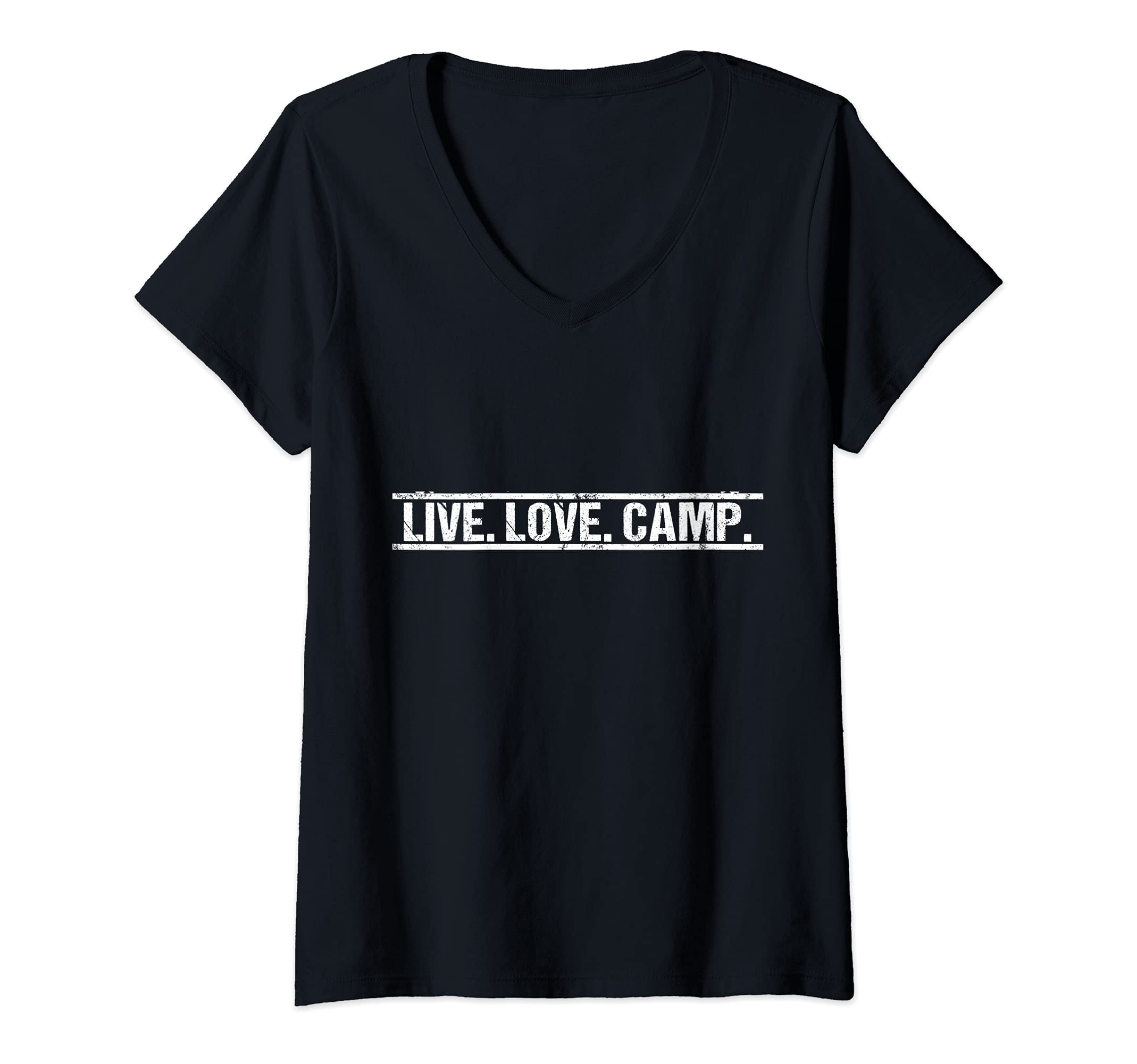 Womens Live Love Camp Tent - Hiking, Lake Life, Camping Love V-Neck T-Shirt, Black