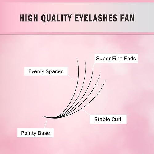 Miniatura 10 de Promade - Extensiones de pestañas de longitud mixta de 1000 abanicos, con volumen, 8D-16D, rizo C D, 0.315-0.630 pulgadas de longitud, 0.05-0.07
