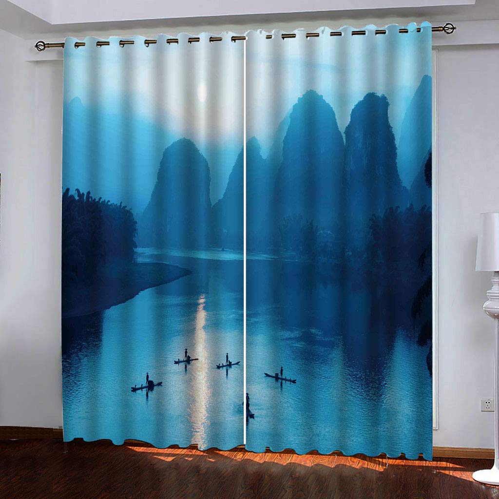 Rideaux occultants pour chambre et salon rideau isolant thermique bleu paysage de nature