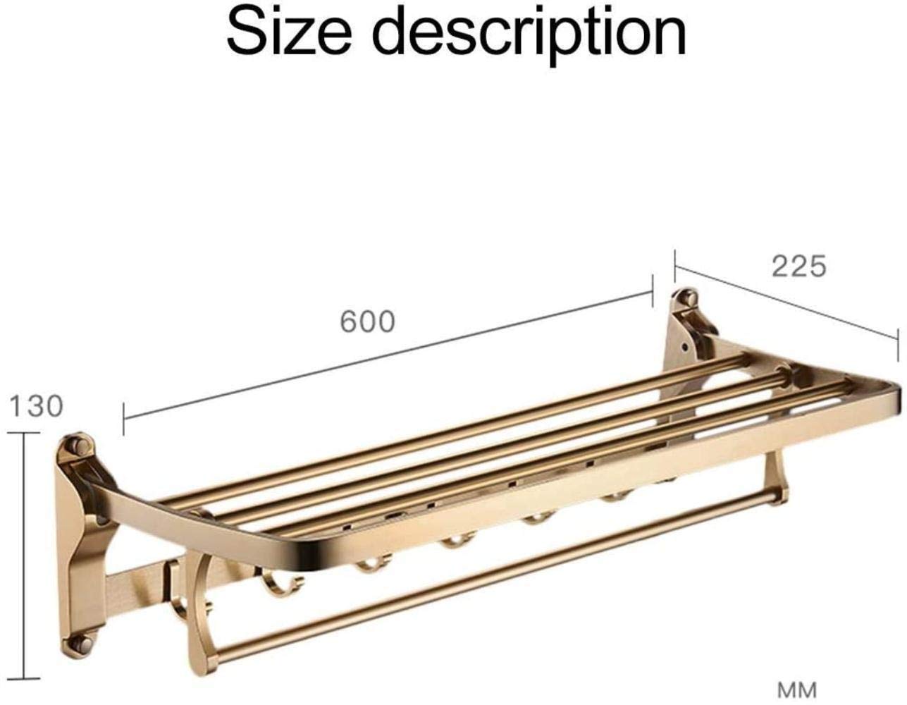 NEECS Tendedero Muebles de baño Divisor de baño Toallero Dorado Estante de baño Plegable de 90 ° Espacio Estante de Pared de Aluminio con diseño de Gancho Anillo de Mano (Color: Dorado,