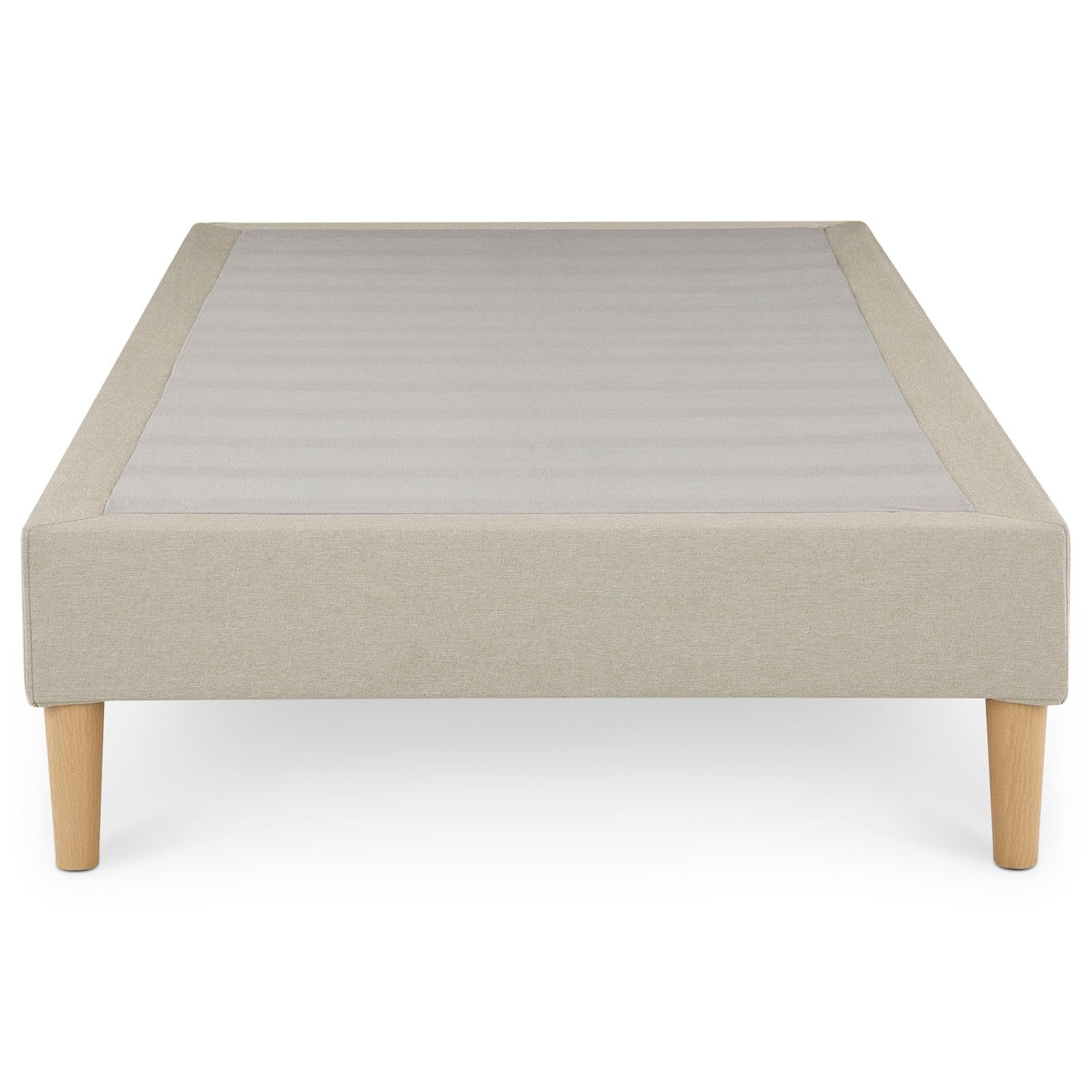 IDIMEX Sommier tapissier PAIMPOL 90 x 190 cm Structure en Bois et revêtement en Tissu Beige, Cadre de lit avec Pieds et sommier à Lattes pour 1 Personne