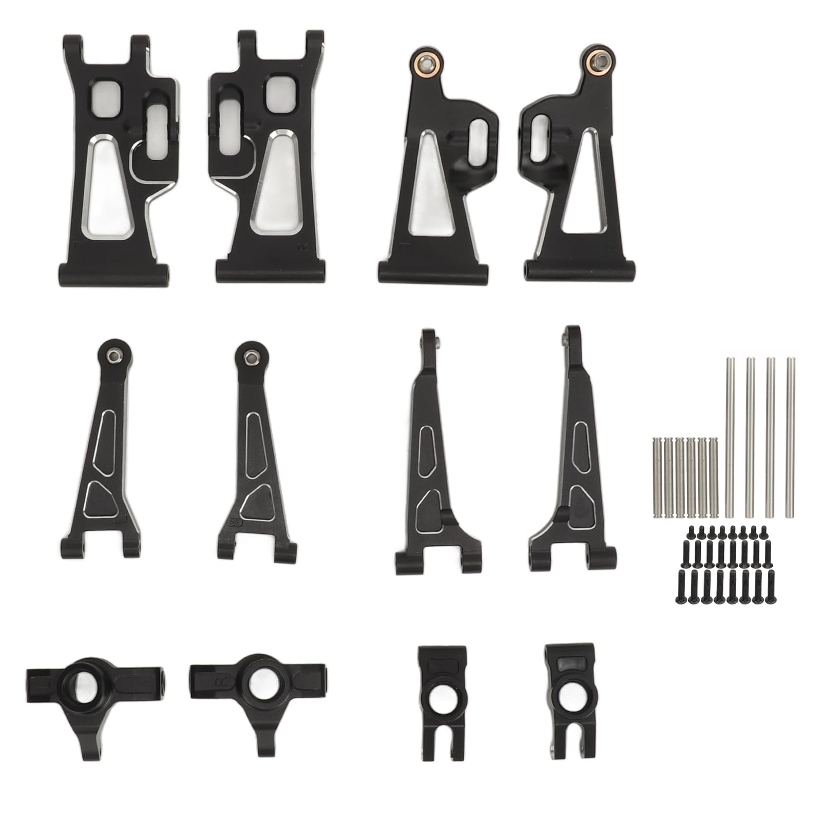 Wahacz zawieszenia samochodu RC Stop aluminium Przednie tylne ramię zawieszenia Kierownica Zestaw uchwytów tylnej osi Ulepszone części do samochodu MJX 14210 14209 1/14 RC (Czarny)