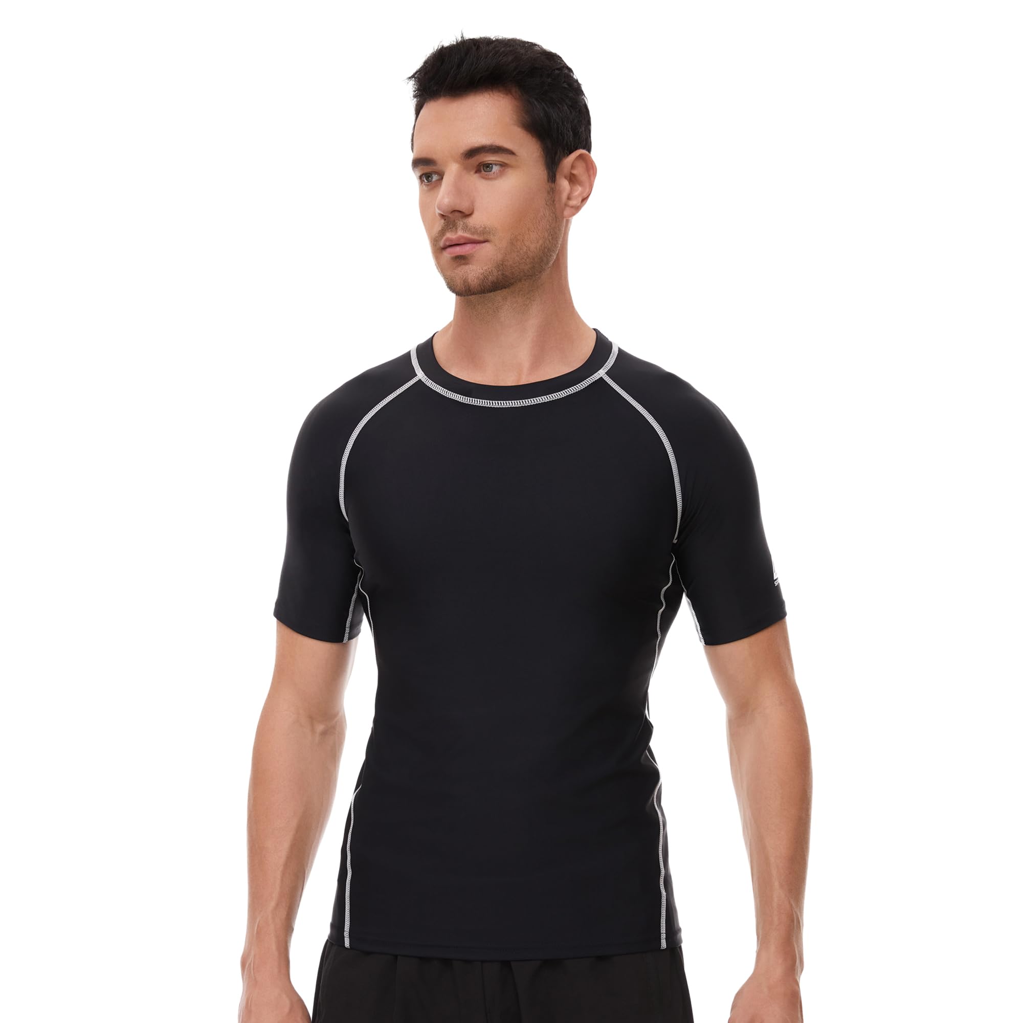 AMZSPORT Maglietta Rash Guard da Uomo, Protezione UV UPF 50+, T-Shirt a Manica Corta, Gilet di Protezione Solare ad Asciugatura Rapida per Nuoto, Surf, Pesca, Corsa
