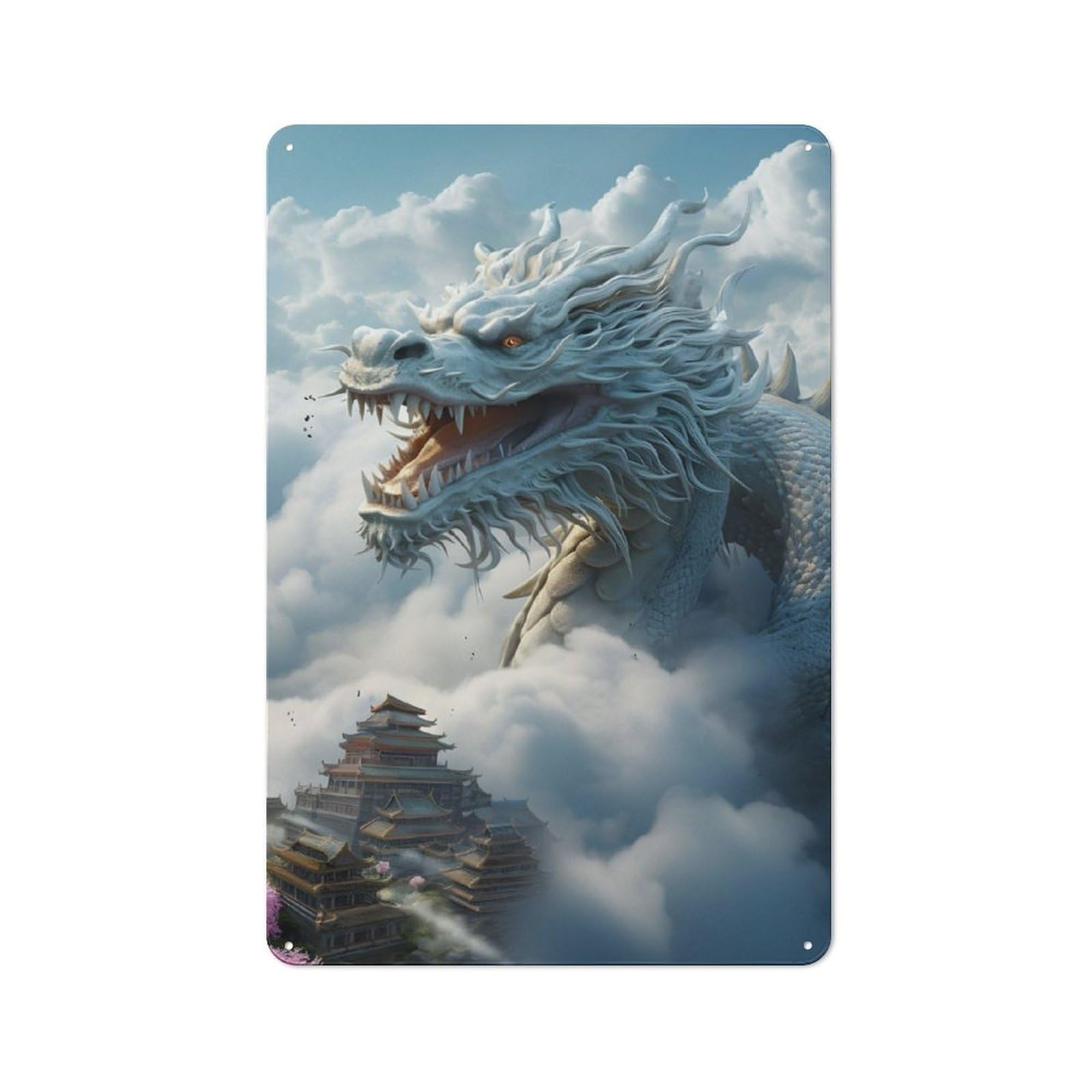 Junmoney Asian Dragon Sky Encounter 30X20cm Vintage Metal Plaque With For Garage Or Workshop, A Christmas Gift For People Styling Garage And Workshop