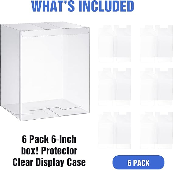Yexiya 6 Pack Clear Plastic Display Case, 8.2 x 6.7 x 5.7 Inches, Shatterproof Alternative to Glass Box, Multipurpose Display Stand for Collectibles, Action Figures, Home Collectibles Dolls Storage