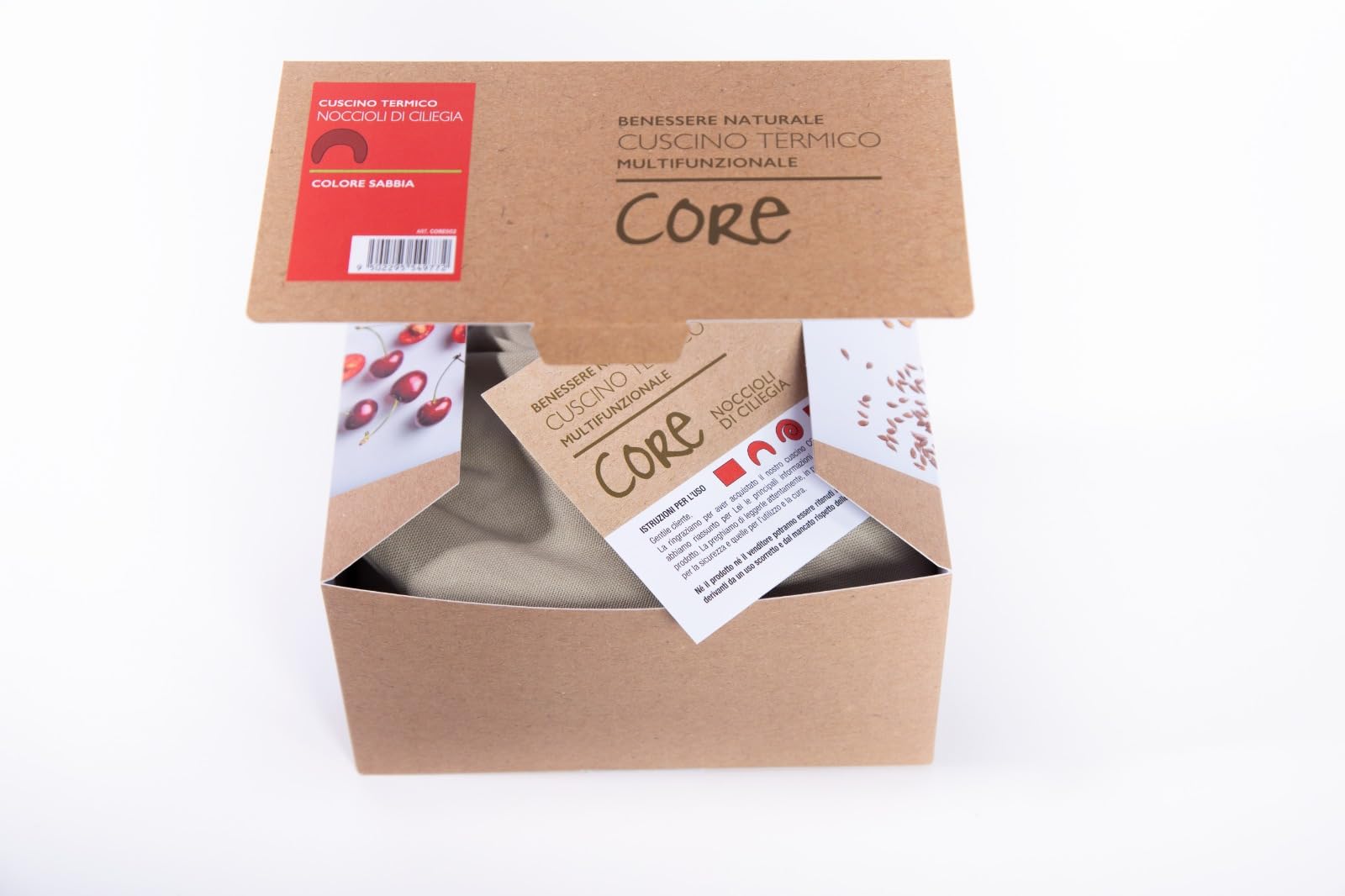 IL CIELO FIORITO – CORE, Cuscino Cervicale Riscaldante Noccioli di Ciliegia,100% Cotone, per Microonde, cm 35x13, gr.750, Linea Classica (Sabbia)