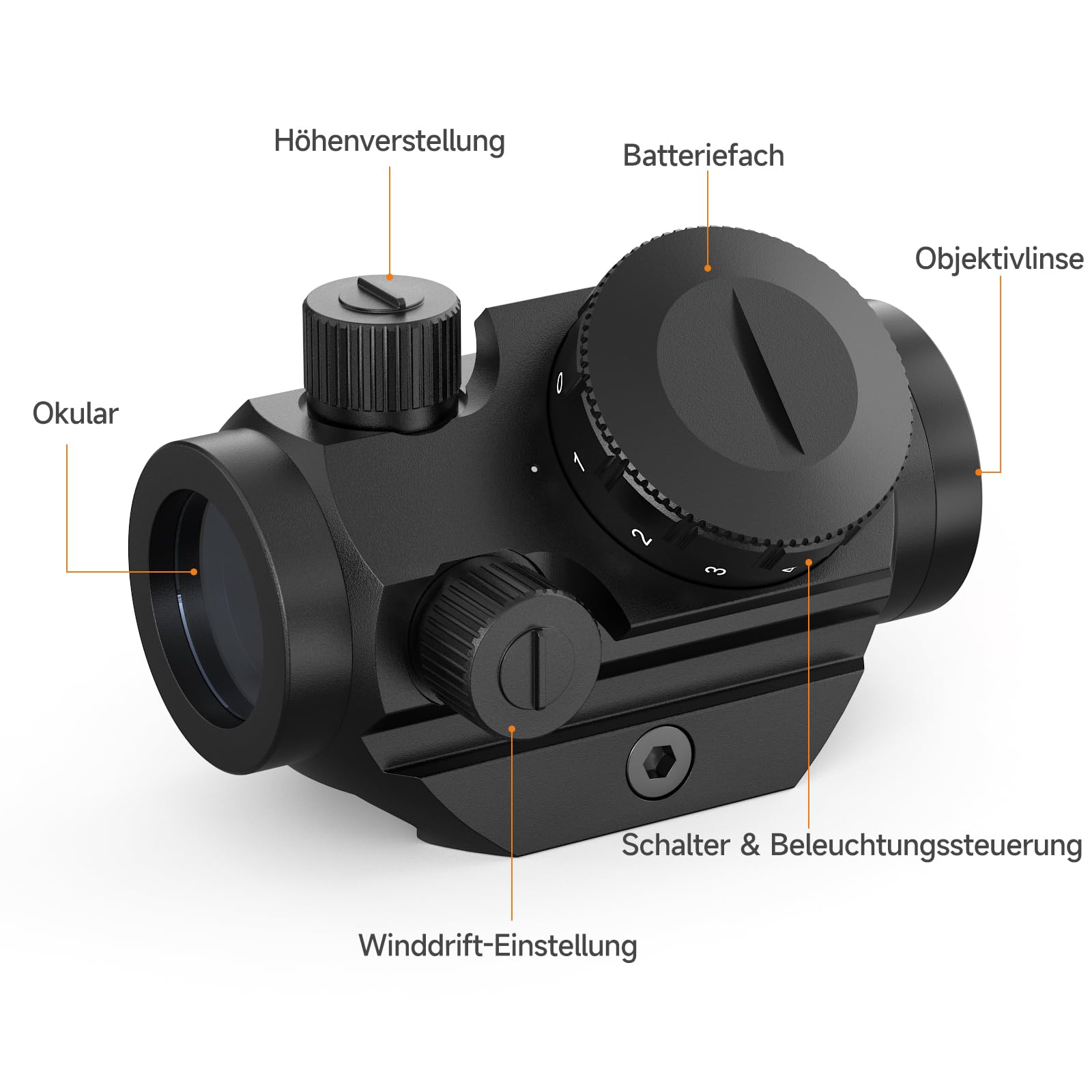 Red Dot Visier-Rotpunktvisier 4 MOA Zielfernrohr mit 1 Zoll Höhenhalterung, Einstellbarer Red Dot Helligkeit und Wasserdicht