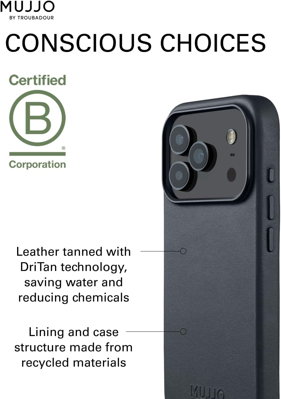 Mujjo Leather Case for iPhone 17 Pro – MagSafe Compatible - Basalt Blue