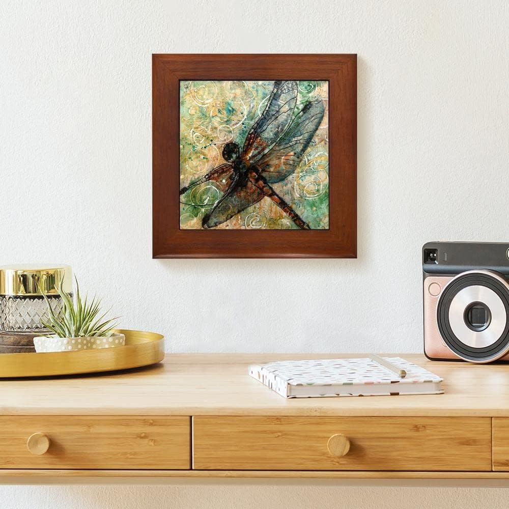 CafePress Dragonfly Dance Framed Tile Framed Tile, Decorative Tile Wall Hanging : Home & Kitchen