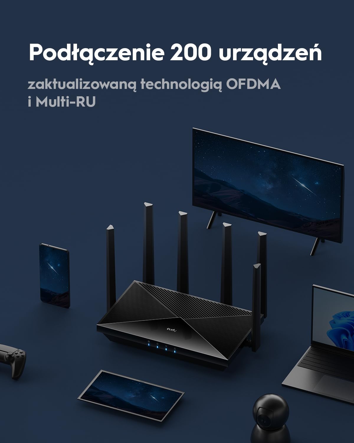 Cudy router Wi-Fi 7 BE11000 tri-band, 6 strumieni, 10 Gb/s, 4 × porty 2,5G, do 11000 Mb/s, serwer i klient VPN, aplikacja Cudy i obsługa sieci Mesh, 6 anten o wysokim zysku, model WR11000