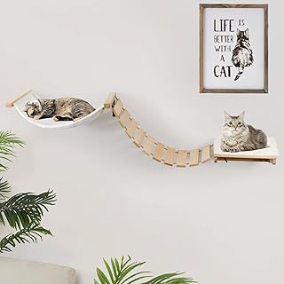 KOOPRO Cat Wall Shelves Furniture Bed, Cat Perch Wooden Cat Steps Climbing Bridge Wall Mounted Solid Wood Cat Tree for Indoor Large Cats Kittens for Sleeping, Playing, Climbing, Lounging