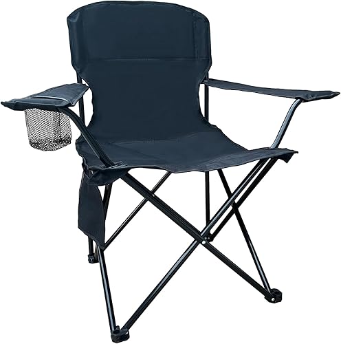 Miniatura 8 de Silla de camping plegable con portavasos y bolsa refrigeradora, silla portátil al aire libre para campamento, pesca, playa, picnic, marco de acero
