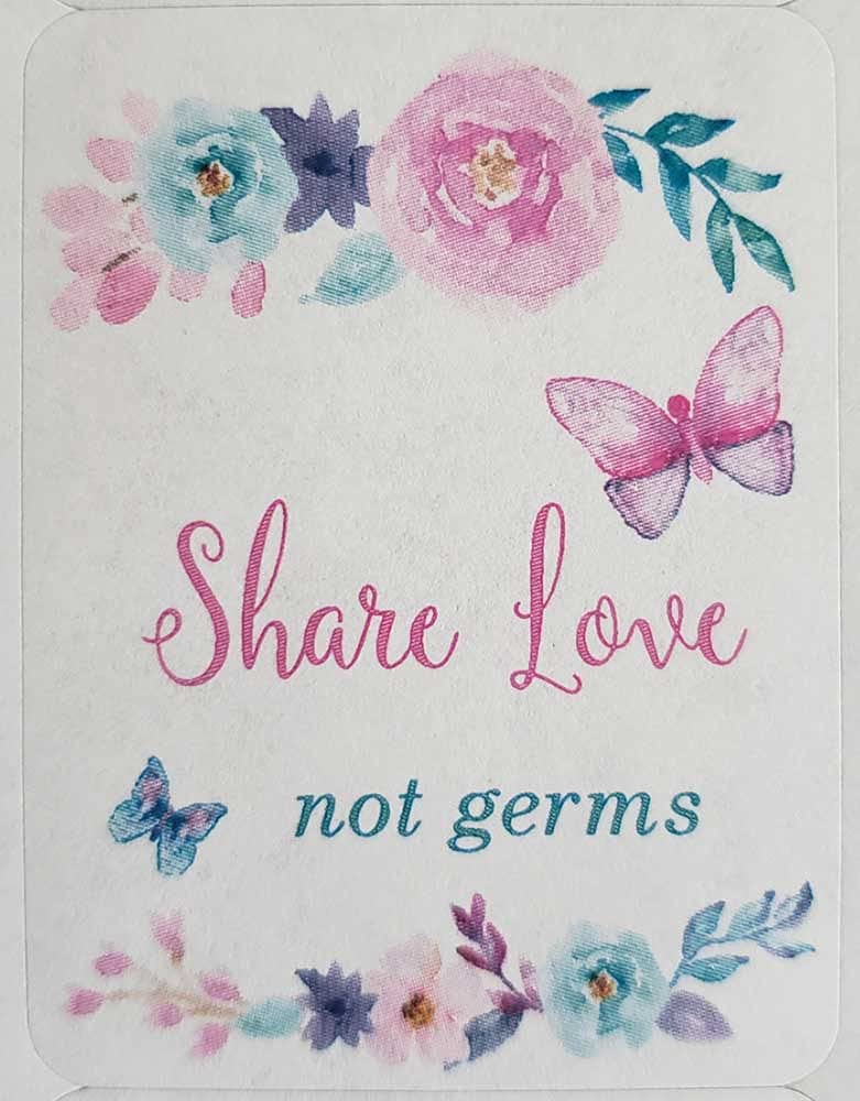 Share Love Hand Sanitizer Labels 2x1.5 Inch Butterfly Bridal Shower Favor Stickers Set of 72