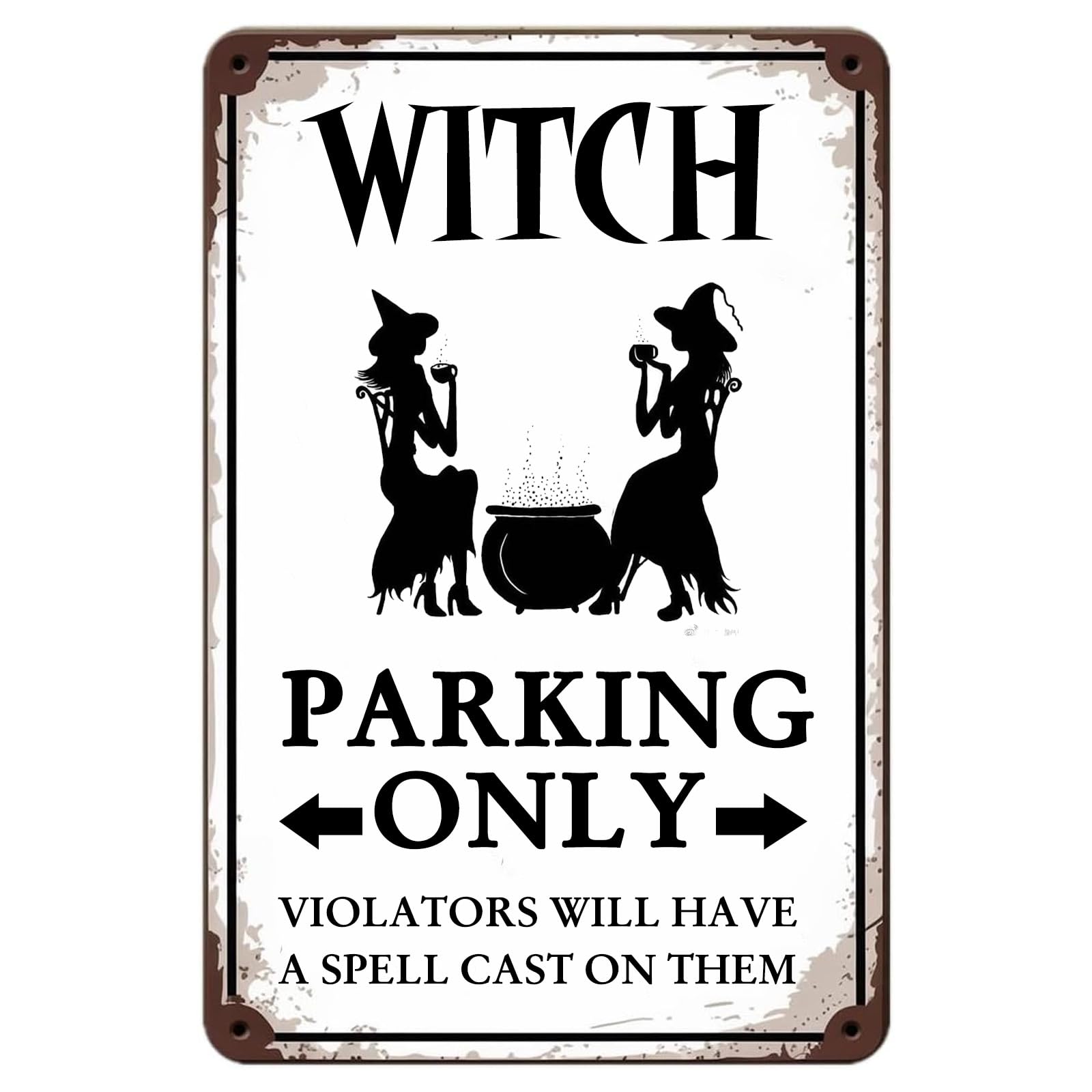 Vintage Metal Tin Sign, Witch Parking Only Halloween Funny Decor, 8x12 Inch