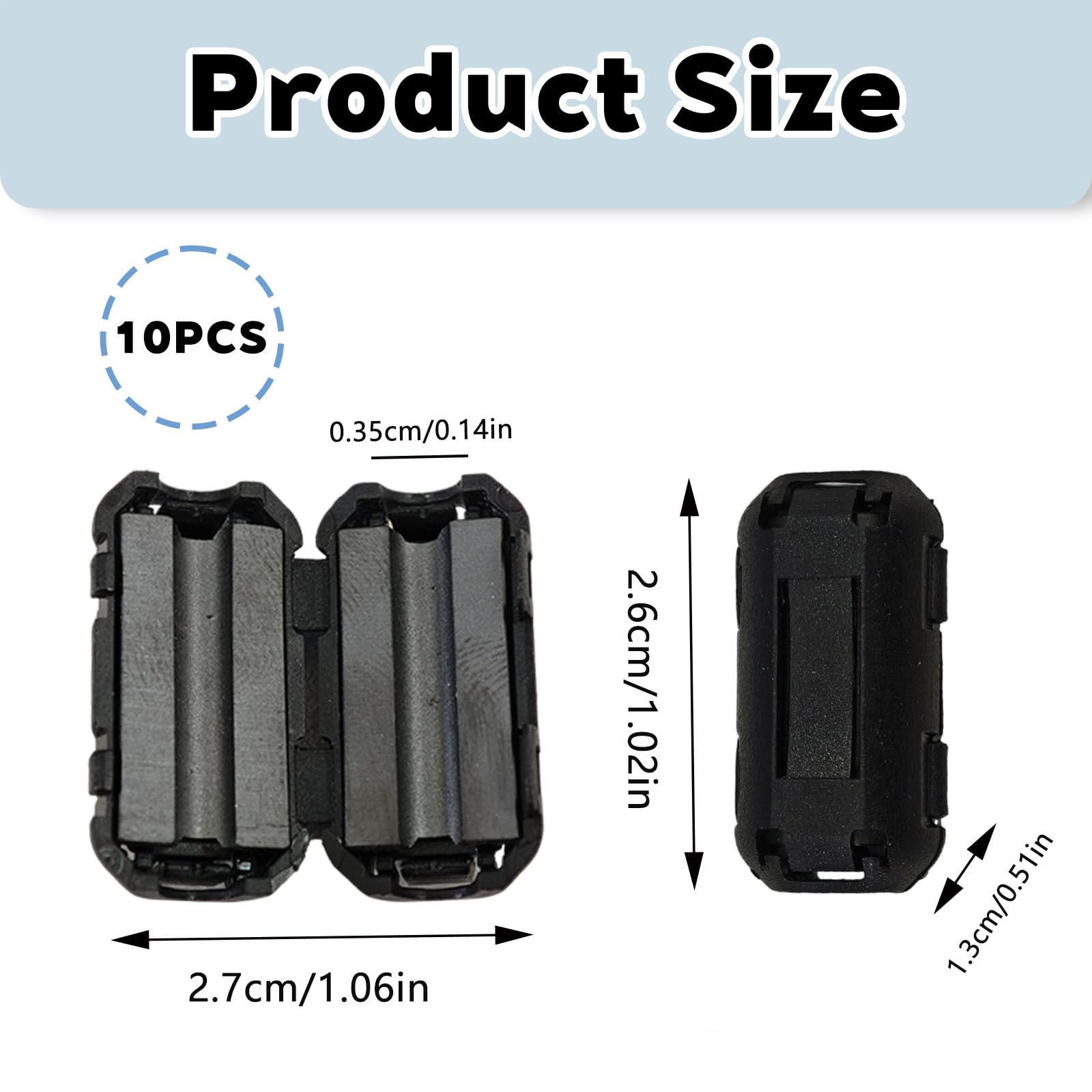 Núcleo de Anillo de Ferrita Negro, 10 Piezas, Clip de Cable Supresor de Ruido para USB, Vídeo