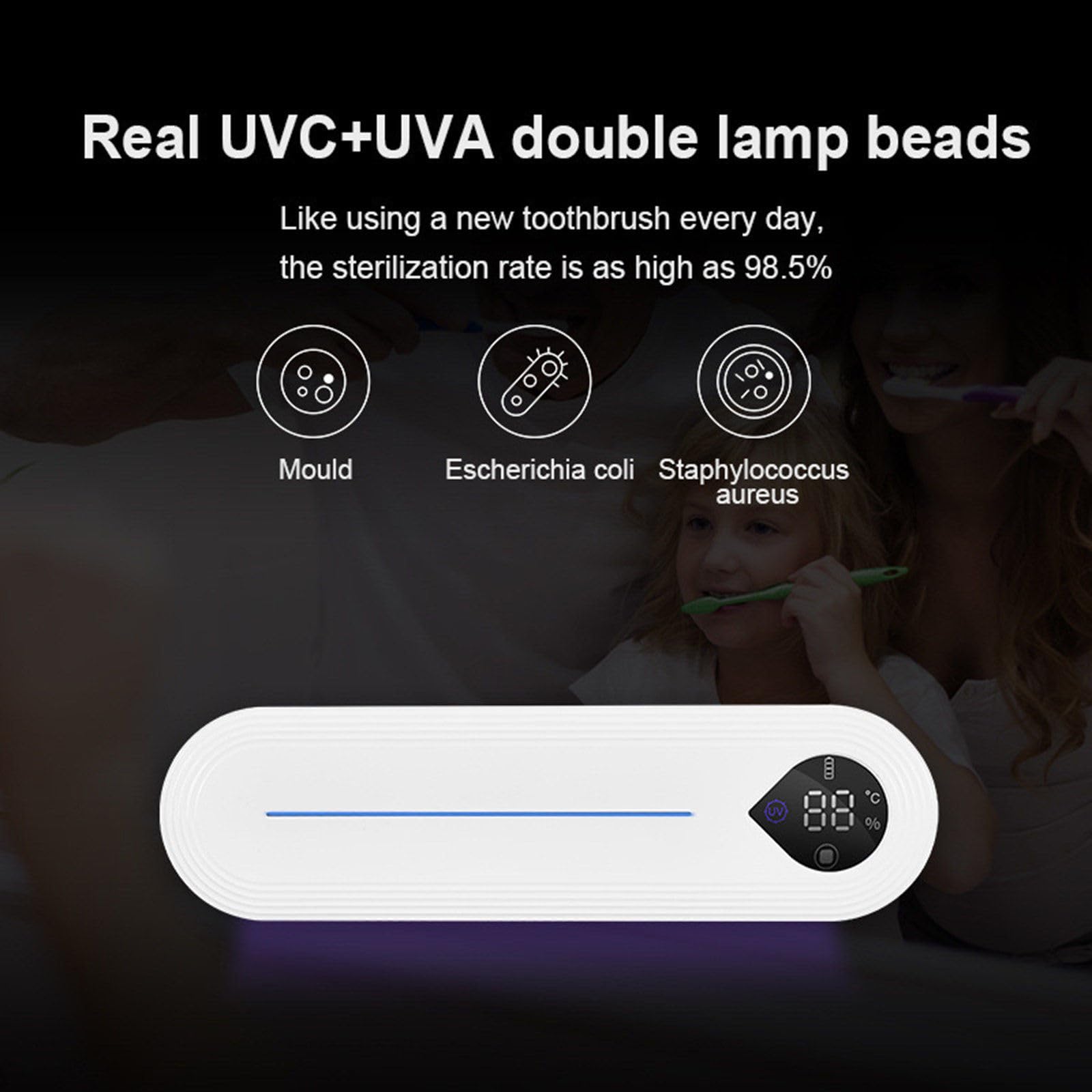 Soporte Inteligente para Cepillo de Dientes, Caja esterilizadora de Cepillo de Dientes UV, Pantalla LED, Soporte de desinfección montado en la Pared sin Perforaciones