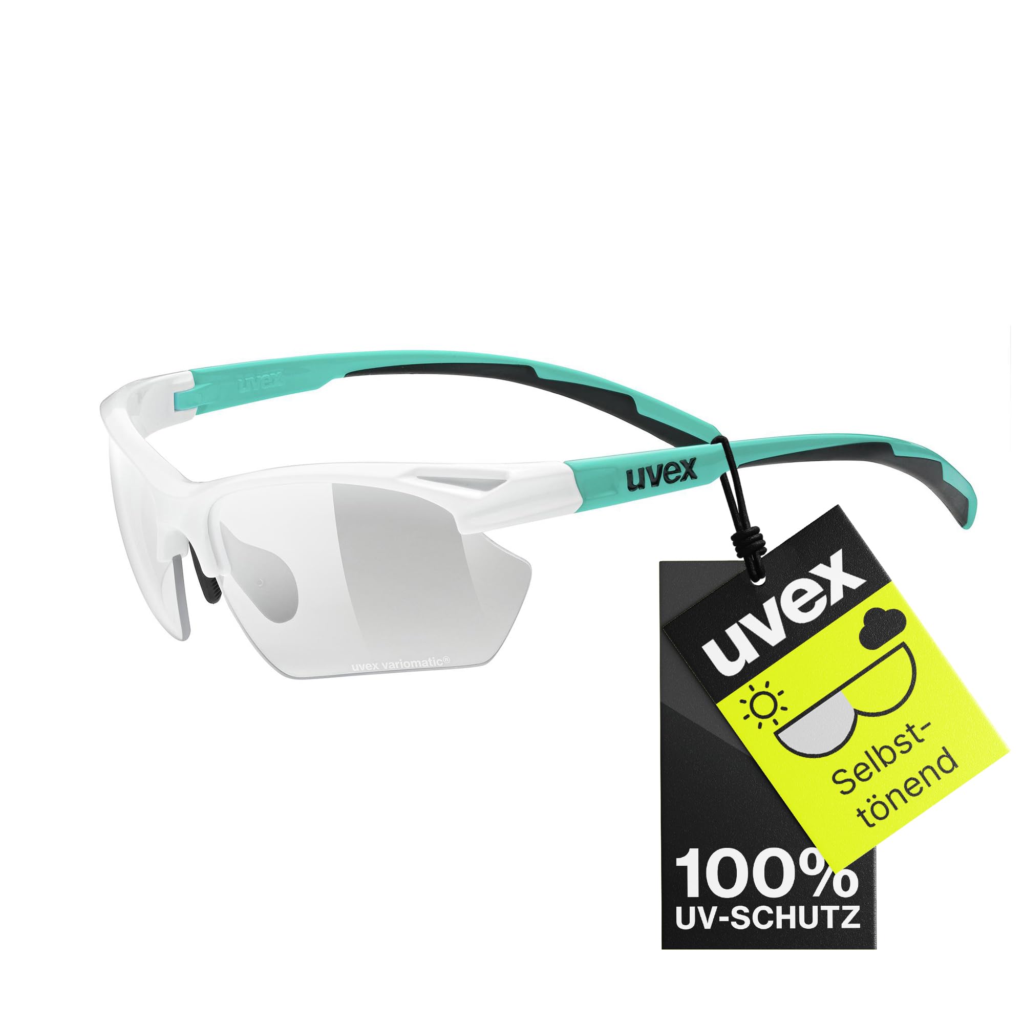 uvex sportstyle 802 V small - Sportbrille für Damen und Herren - selbsttönend - beschlagfrei - white mint/smoke - one size