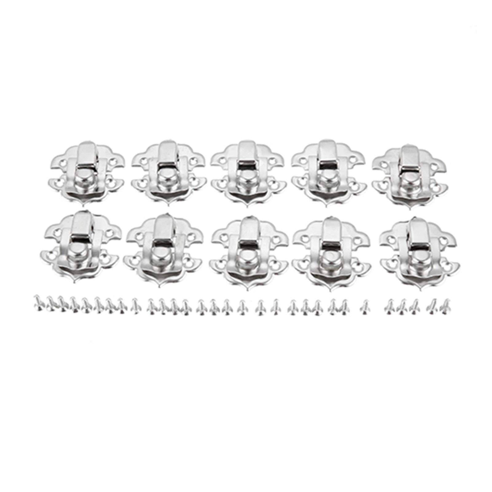 SHALLEZSOU Key Hasp Lock 10Pcs Box Latch Clasps Antique Iron Jewelry Padlock Hasp Locked Wooden Gift Handbag Buckle Hardware(Sliver)