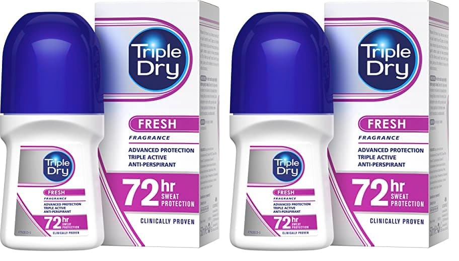 Triple Dry Women | Fresh Fragrance Anti-Perspirant Roll On 50ml | 72-Hour Protection Against Excessive Sweating | Fights Odour | Triple Active Formula | Clinically Proven | Female (Pack of 2)