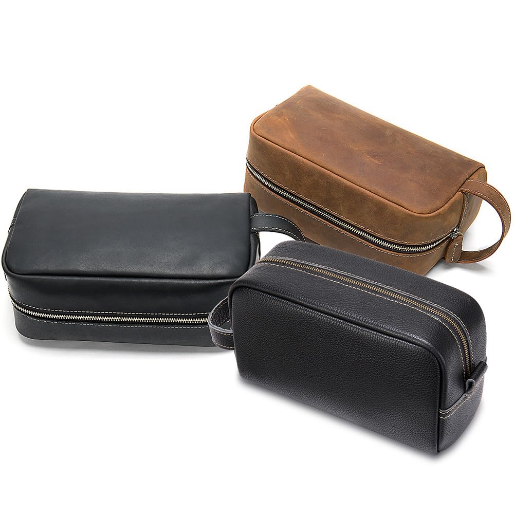 Reise-Kulturbeutel aus Leder für Herren, Rasierset, wasserabweisend, für Badezimmer, Toilettenartikel, Organizer für Accessoires, Kosmetik, Hygiene, Pflegeutensilien, Taschen, Unisex, Schwarz