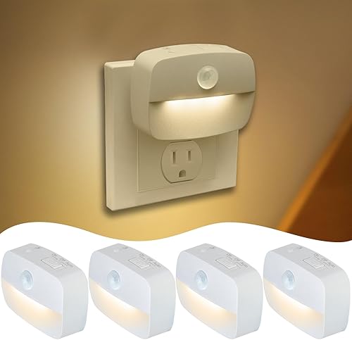 Sossi Paquete de 4 luces nocturnas con sensor de movimiento, atenuación continua de 10 a 60 lúmenes, 3 modos de luz con memoria, luces nocturnas