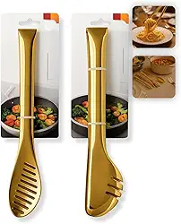 Kit 2 Pegadores Dourado em Inox – 1 Pegador de Massas e 1 Pegador Multiúso para Salada, Churrasco, Cozinha e Servir Alimentos – Aço Inoxidável Premium – Design Elegante e Funcional