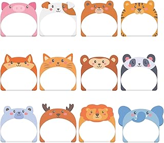 TIESOME 12 Shape Cute Animal Sticky Notes, Kawaii Self-Stick Notepads Cartoon Markers Flags Cute Sticky Memo Pads Students Home Office Gifts Tab Supplies 320 Sheets