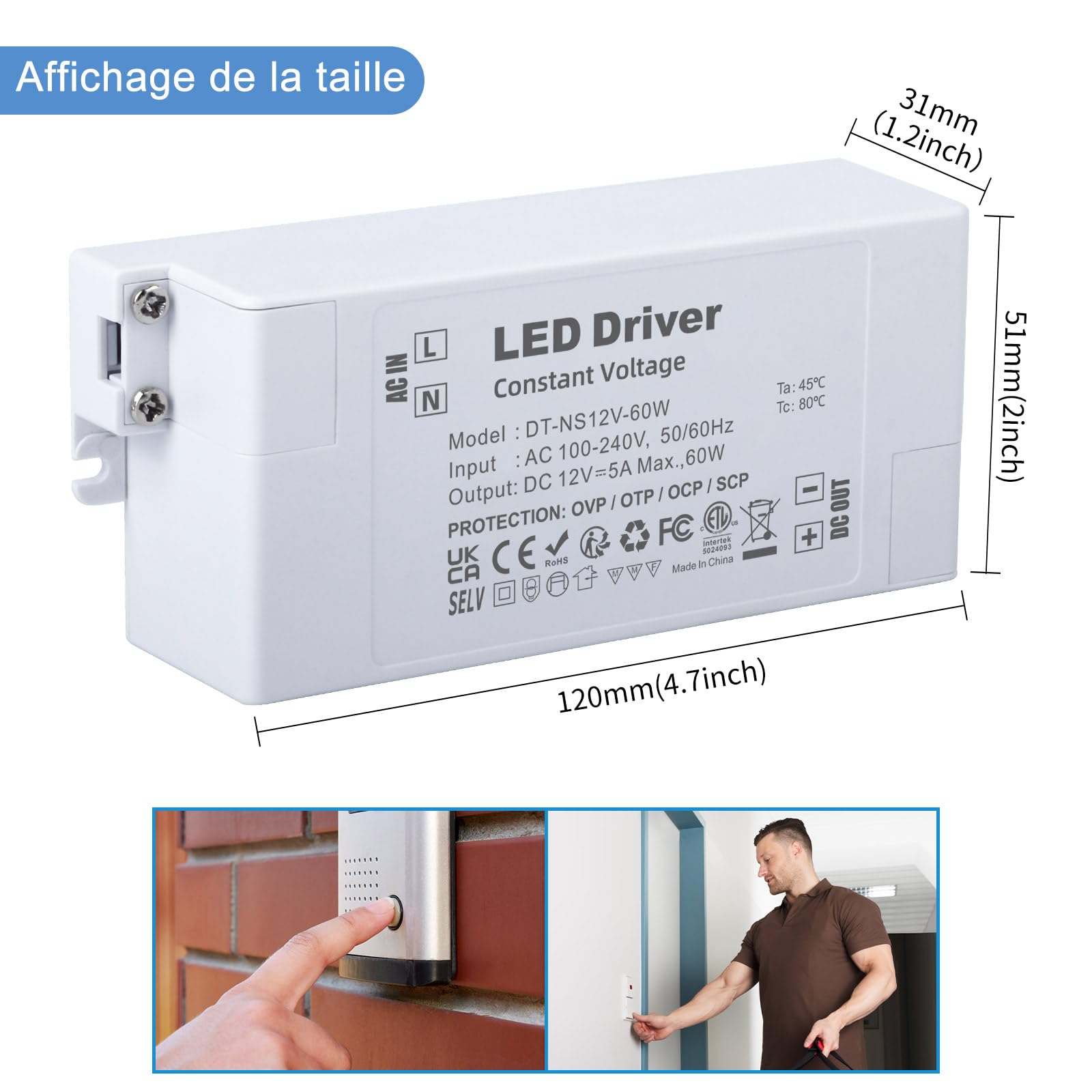 YAYZA! Transformateur LED 12 V, 0,63 A Transformateur LED 60 W, convertisseur 230 V vers 24 V DC