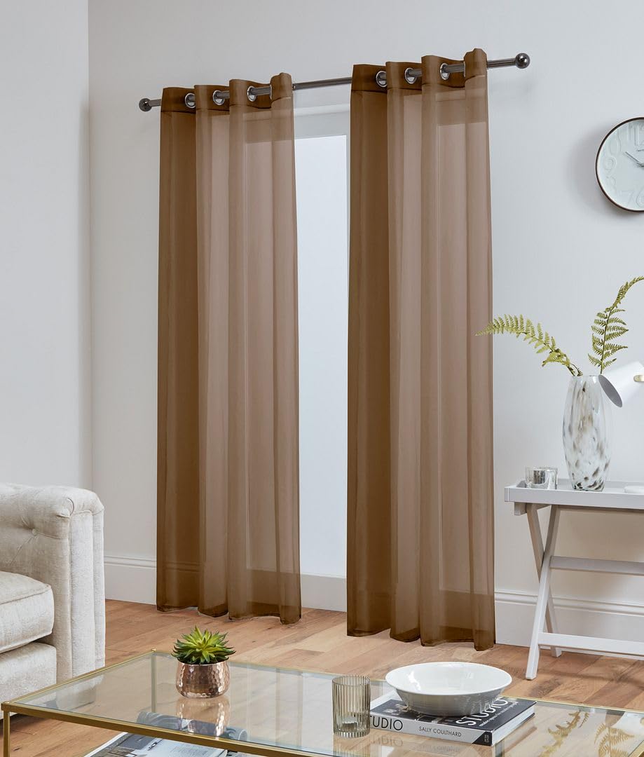 John Aird Lucy Voile Curtains - Eyelet - Pair - 2x Voile Panels (Mocha, 58" Wide x 81" Drop)
