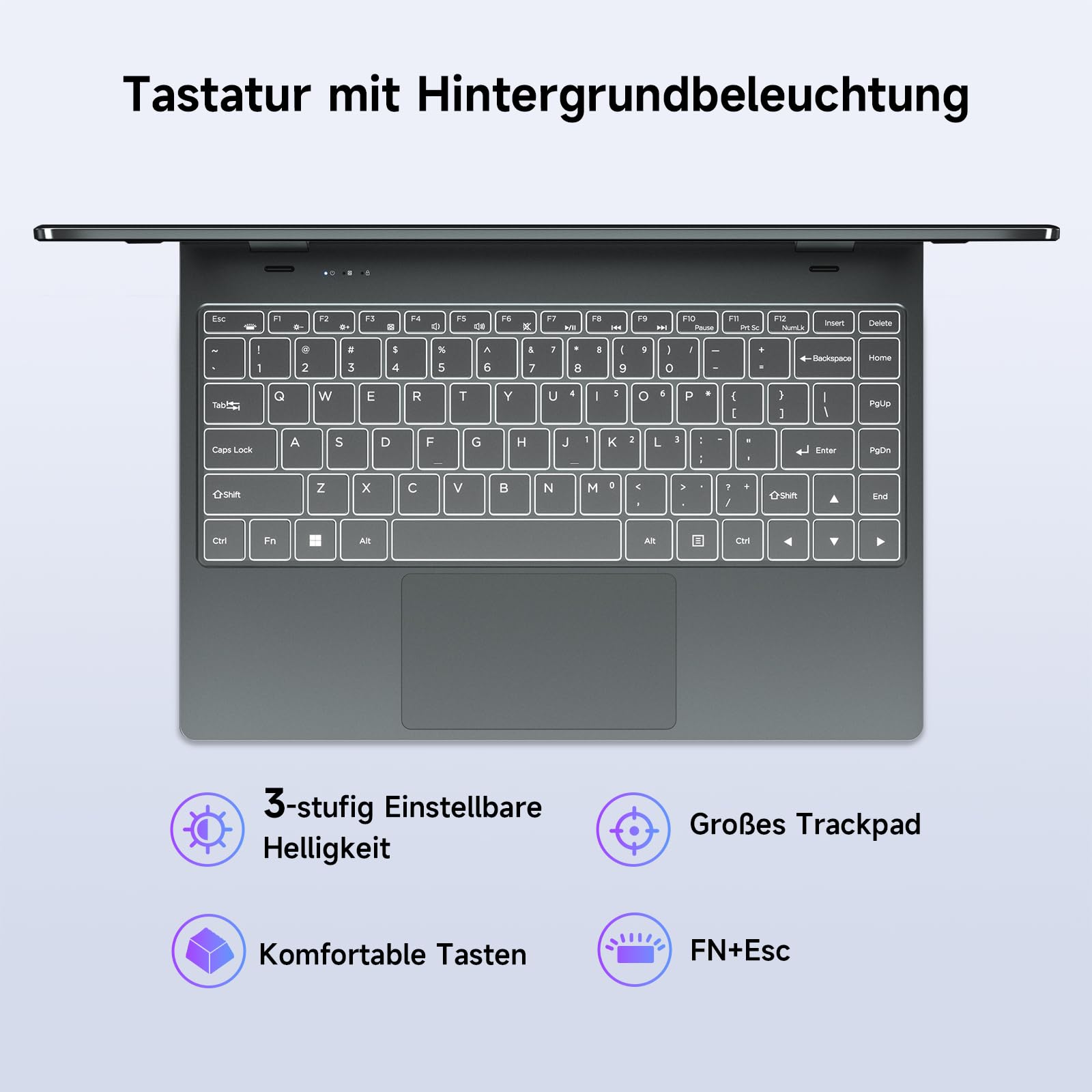 BMAX 2-in-1 Laptop Touchscreen Notebook Intel N150 up to 3.6GHz 16GB RAM 512GB SSD 14" Full HD Convertible Computer Beleuchtete Tastatur USB-C/3.2, Bluetooth, WiFi Deutsche Tastaturschutzfolie