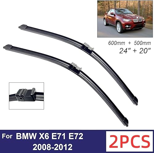 Miniatura 2 de Limpiaparabrisas delantero compatible con BMW X6 E71 E72 2008-2012, limpiaparabrisas delantero de goma suave, parabrisas automático de 24 pulgadas,