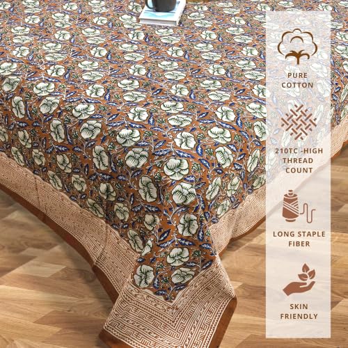 Image of TOAI Hand Block Printed Bedsheet | Bed Spread Flatsheet Bed Sheet | Pure Cotton | Queen Size 90 inchx108 inch | 210 TC Luxury Cotton | 2 Reversible Pillow Covers | Dabu Bagru | Rust Floral