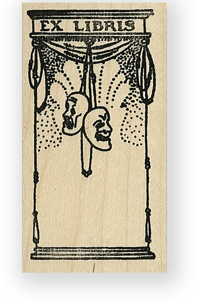 Comedy Tragedy Ex Libris Bookplate Wood Mounted Rubber Stamp - 100 Proof Press - 4842