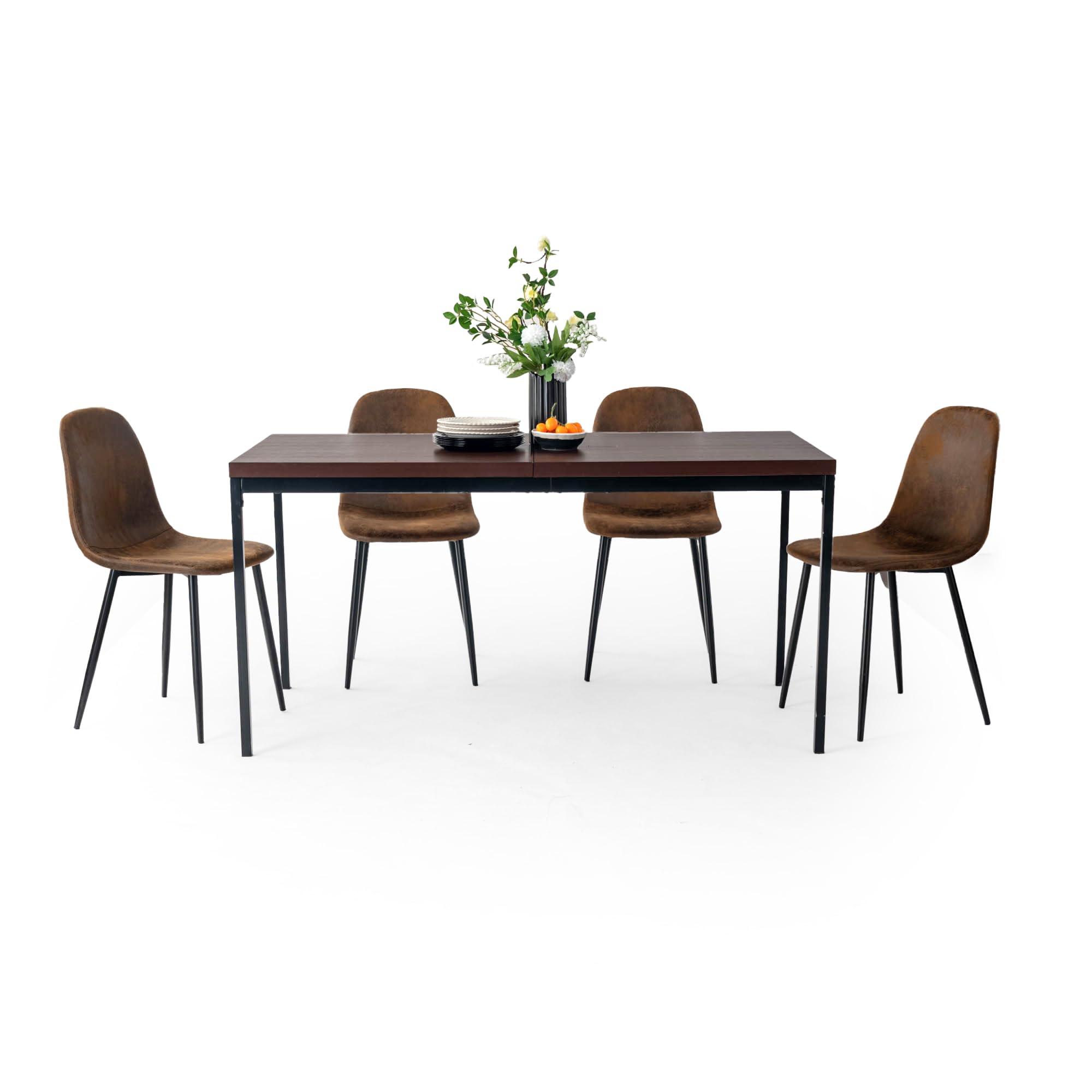 FurnitureR Tables de Conférence Rectangulaires en Brune, pour 4 à 6 Personnes, Plateau en Bois Epais avec Structure Métallique, pour Formations, Réunions, Conférences, 150x75x75cm