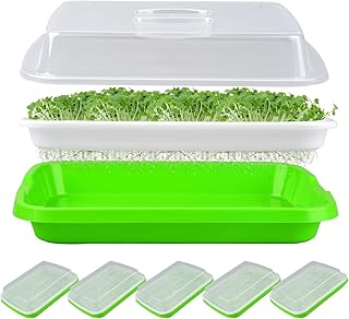 5 Packs Seed Sprouter Tray with Cover and Seedling Paper, Double Layer Sprouting Kit, Starting Tray for Wheatgrass and Cat Grass, Soil-Free Seed Germination Tray, Healthy Grower and Storage Trays
