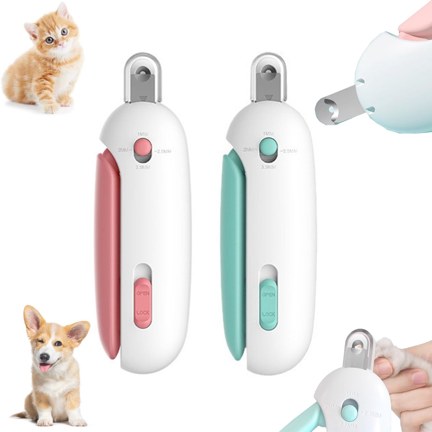 Adjustable Claw Clippers, Professional Pet Cat Nail Clipper with Adjustable Aperture, Cat Claw Clippers, Dog Nail Trimmer Scissors Cutter Grooming Tool with 4 Gears & Nail File for Beginners (2pcs)