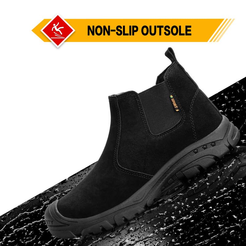 Image of Work Boots for Men Safety Steel Toe Boots for Construction Soft Toe Welding Boots Women Slip on Chelsea Booties Puncture Proof Industry Shoes 6 INCH (7, Black)