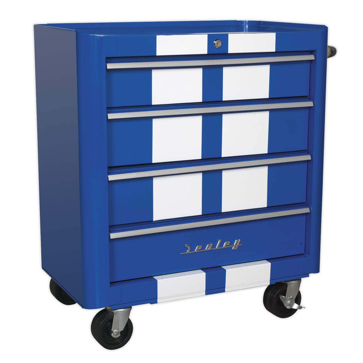 Sealey Ap28204bws Roulettes 4 tiroirs rétro Poids Bleu avec rayures blanches