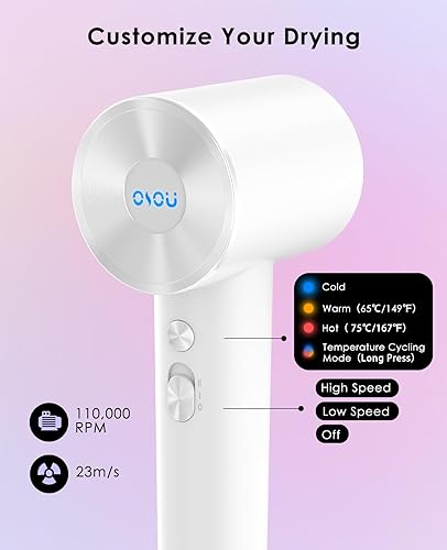 Miniatura 5 de Secador de pelo con difusor para mujer, secador de pelo iónico negativo para cabello rizado, secador de pelo de alta velocidad con motor sin