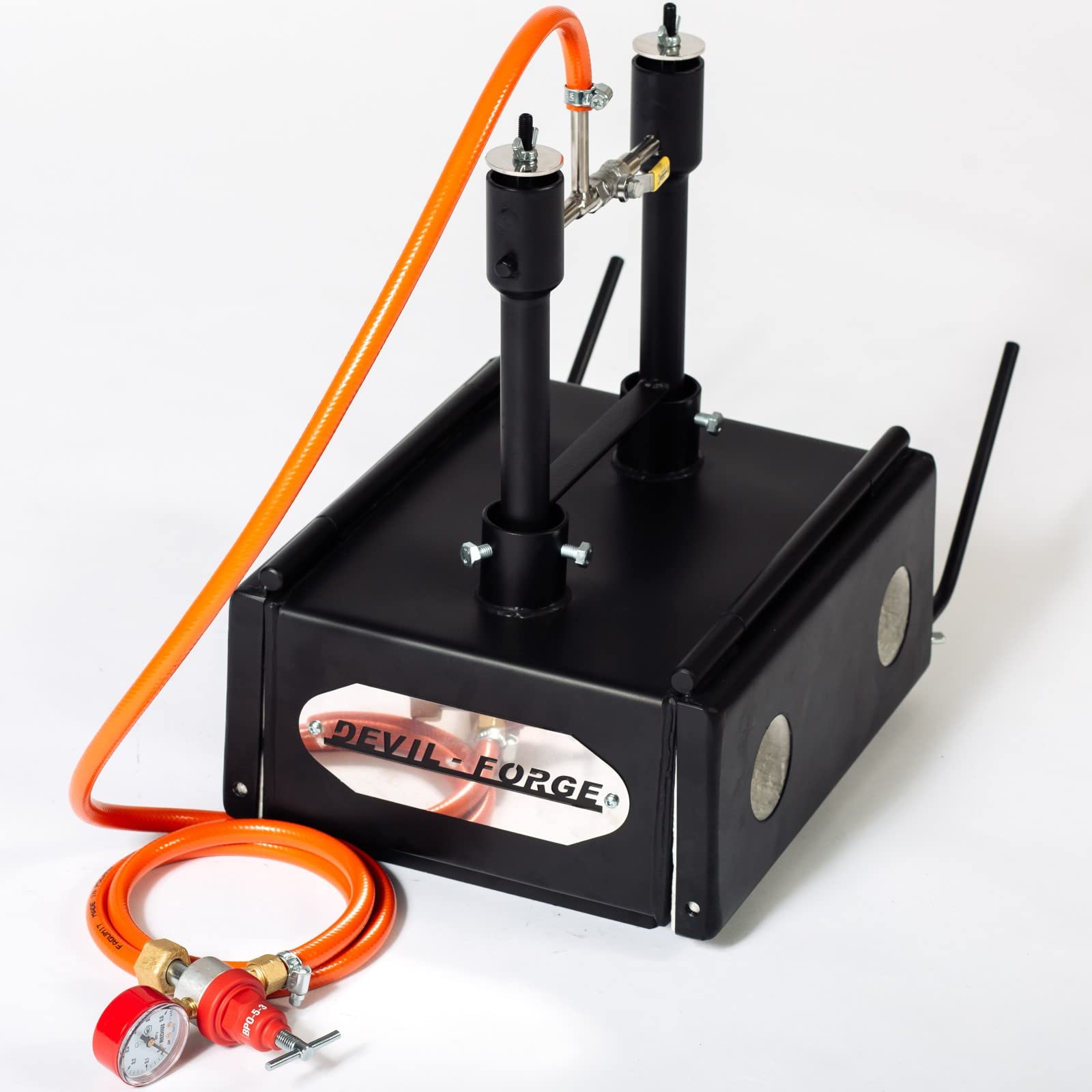 DEVIL-FORGE Forgia a Gas Propano DFHS2+2D/5.2" Fucina con 2 Bruciatori DFP (160.000 BTU) uso 1o2, 2Porte, Valvola a Sfera, Fabbricazione di Coltelli, Lavorazione dei Metalli, Fabbro, Maniscalco 1370°C